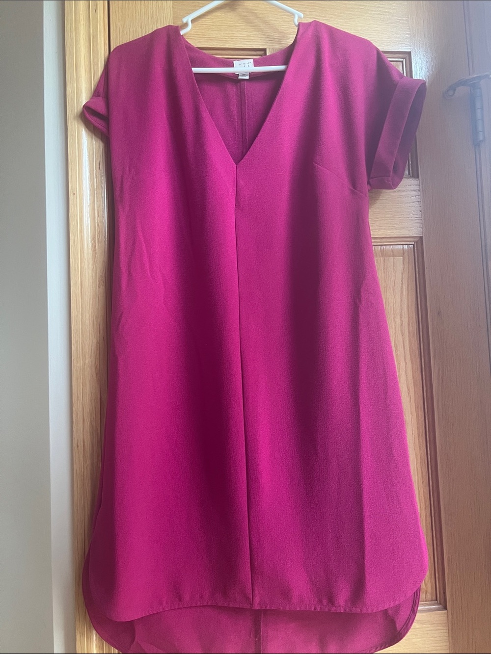 Away Magenta V-Neck Short Sleeve Dress